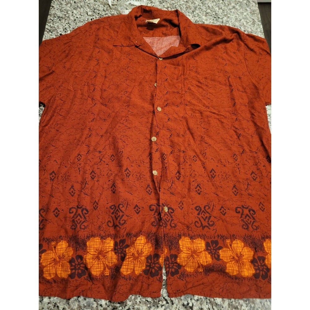 Morro Bay Hawaiian Shirt Mens XL Orange Floral‎ Viscose Camp Collar Short Sleeve